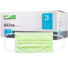 Маски медицинские трехслойные, одноразовые Clean+Safe, цвет зеленый, 50 шт/упк, Малайзия